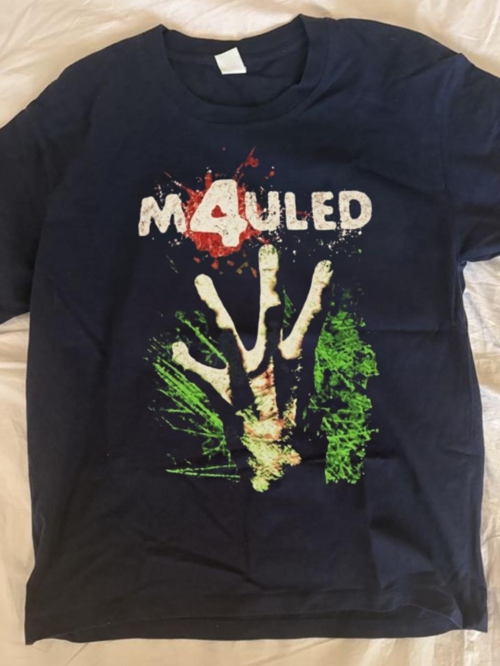 Gildan Navy Graphic Tee with White, Red & Green Design